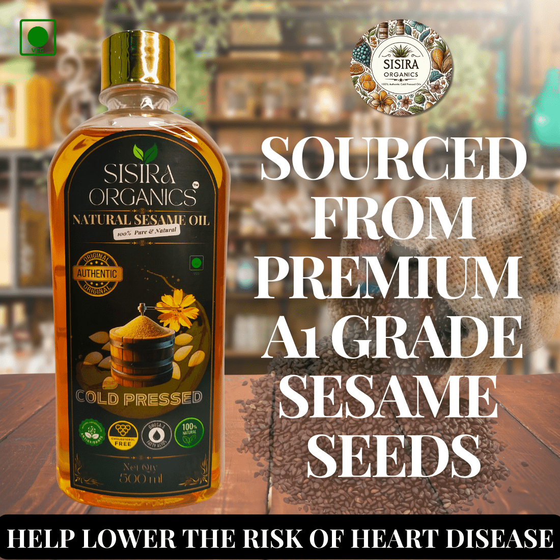 Premium Wooden Cold Pressed Sesame Oil - Sisira Organics