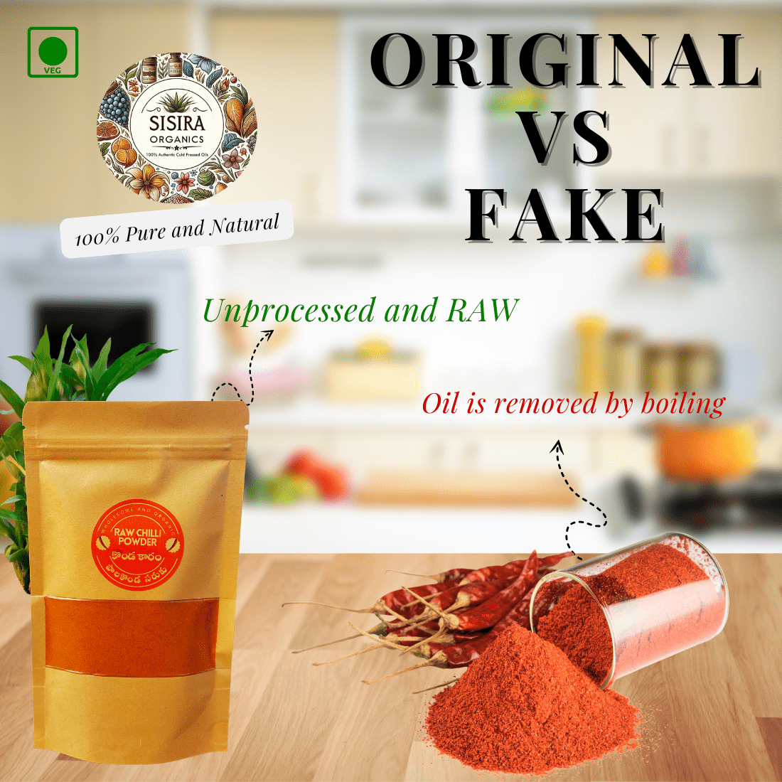 Raw Chilli Powder (Unprocessed and Tribal) - Sisira Organics