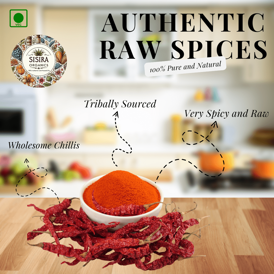 Raw Chilli Powder (Unprocessed and Tribal) - Sisira Organics