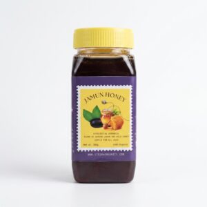 Sisira Organics Jamun Honey - Raw Indian Blackberry Honey jar with Jamun blossoms